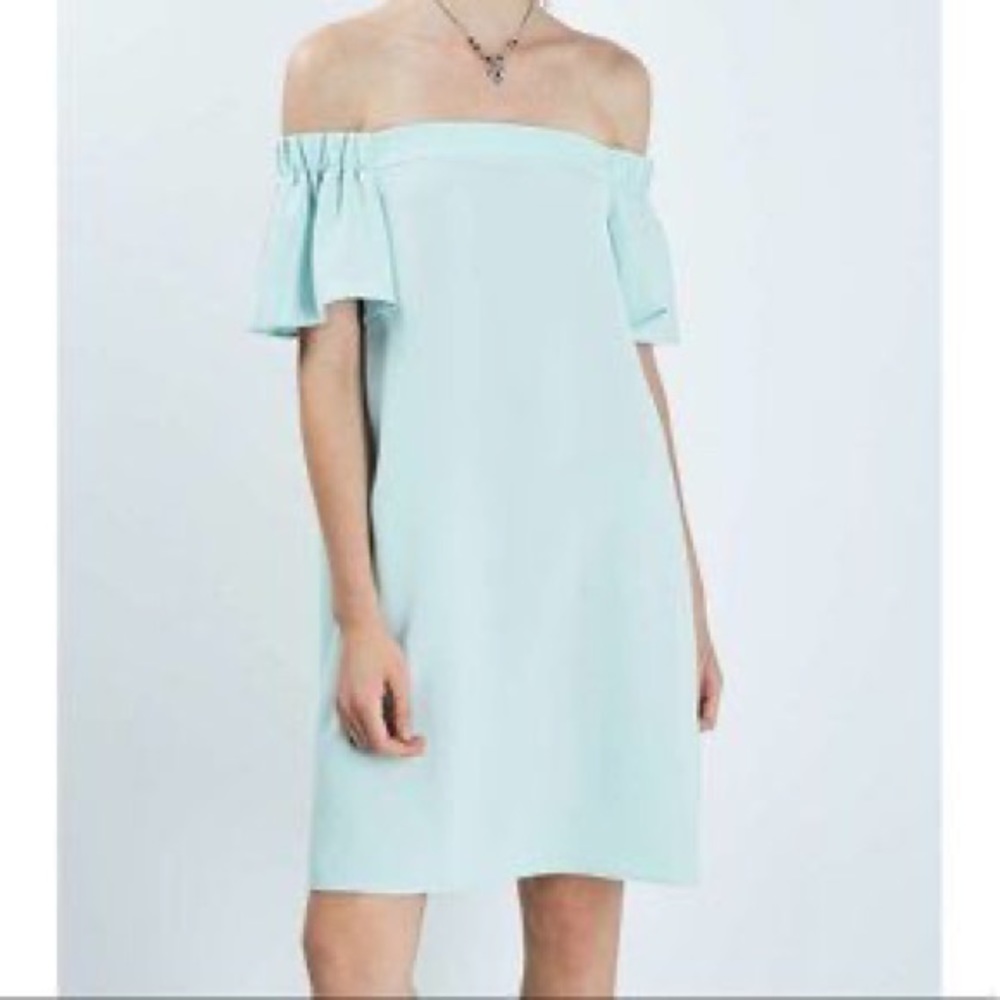 Topshop Light Blue Off the sShoulder dress